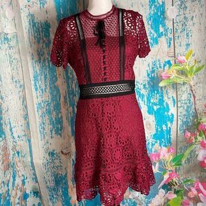 Aqua burgundy Floral Lace mini Dress goth lolita